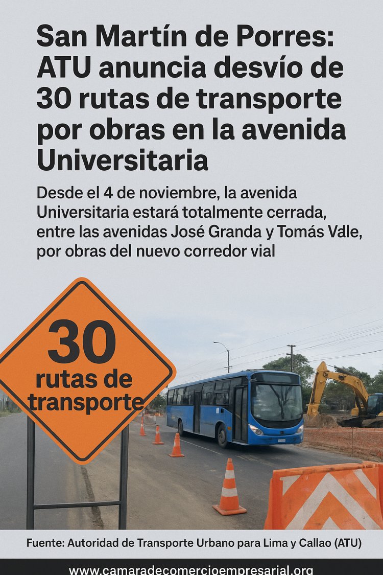 San Martín de Porres: Desvío de 30 rutas de transporte por obras en la avenida Universitaria